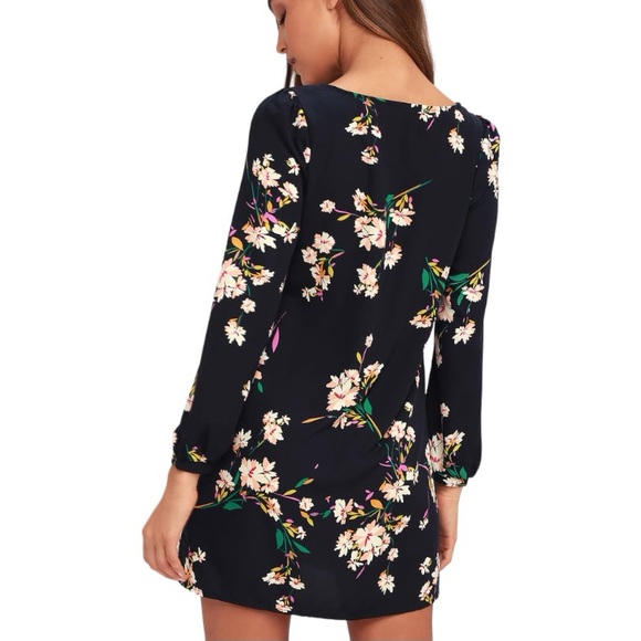 Lulus Herbaceous Babe Navy Floral Print Shift Dress Size Small - Picture 3 of 12